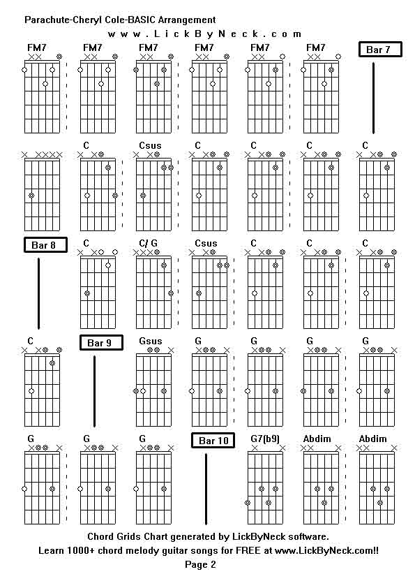 Chord Grids Chart of chord melody fingerstyle guitar song-Parachute-Cheryl Cole-BASIC Arrangement,generated by LickByNeck software.
